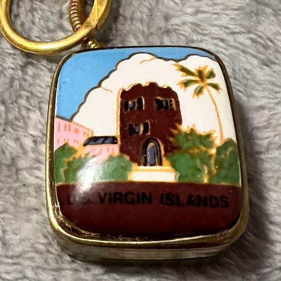 Japanese Sankyo Brass MusicBox Keychain US Virgin Islands Japan VINTAGE & Tested - Picture 2 of 9